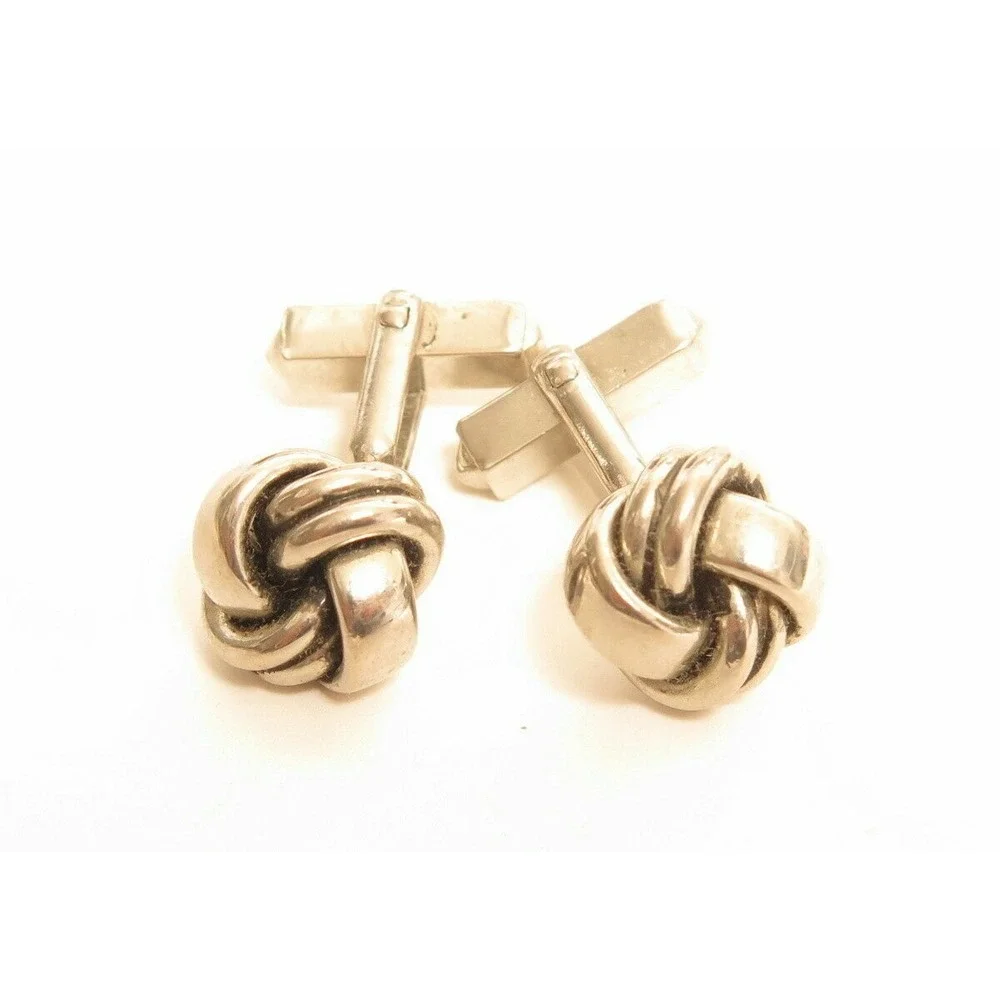 Vintage Signed SWANK‎ Love Knot Design Classic Silver Cufflinks*Formal Men's